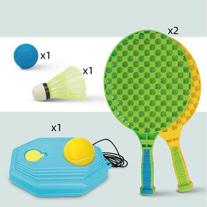 Coo11 Kids Badminton Racket Kit Set with Tennis Ball and Trainer Rebounder Base, Indoor and Outdoor Tennis Sport Practice, Perfect Gift for Beginners, Boys, Girls, Children