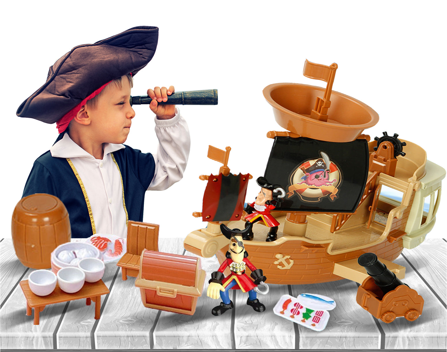 Coo11 Kids Role Play Pirate Boat Ship, Adventure Creative Treasures Toy, Figures & Accessories, Indoor Fun, Improves Skill Development, Perfect Gift For Girls & Boys, Suitable For 3+