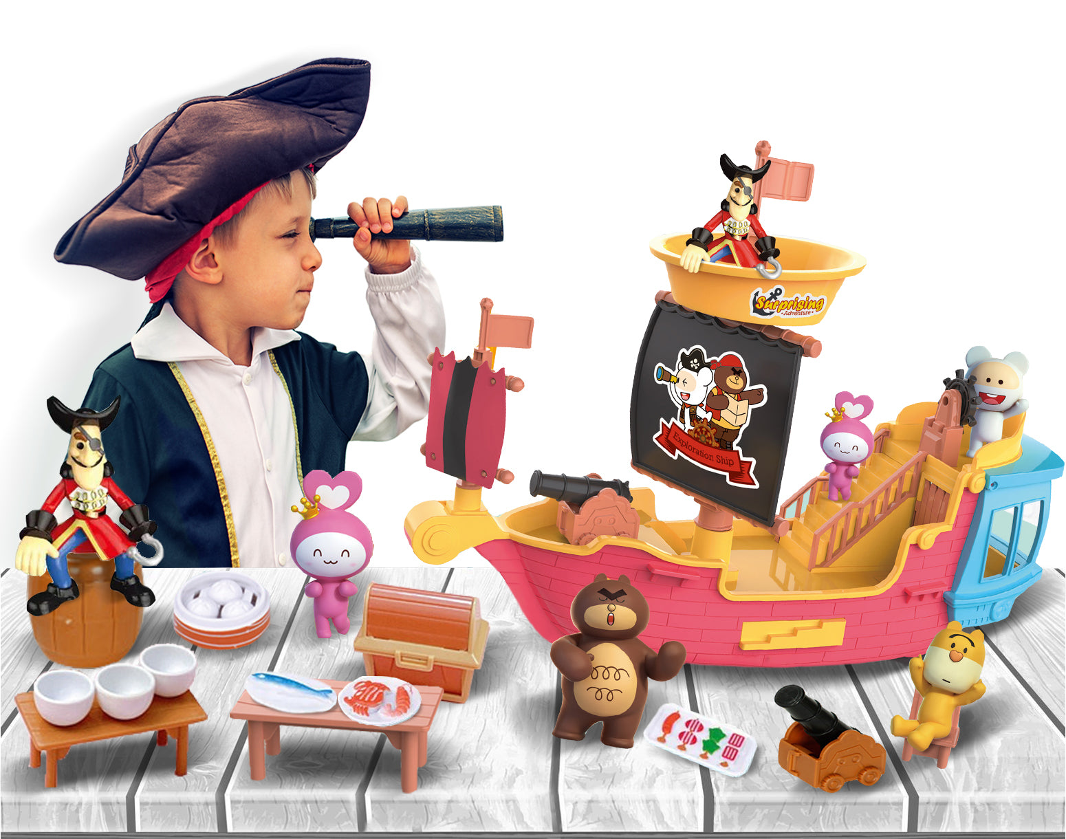 Coo11 Kids Role Play Pirate Boat Ship, Adventure Creative Treasures Toy, Figures & Accessories, Indoor Fun, Improves Skill Development, Perfect Gift For Girls & Boys, Suitable For 3+