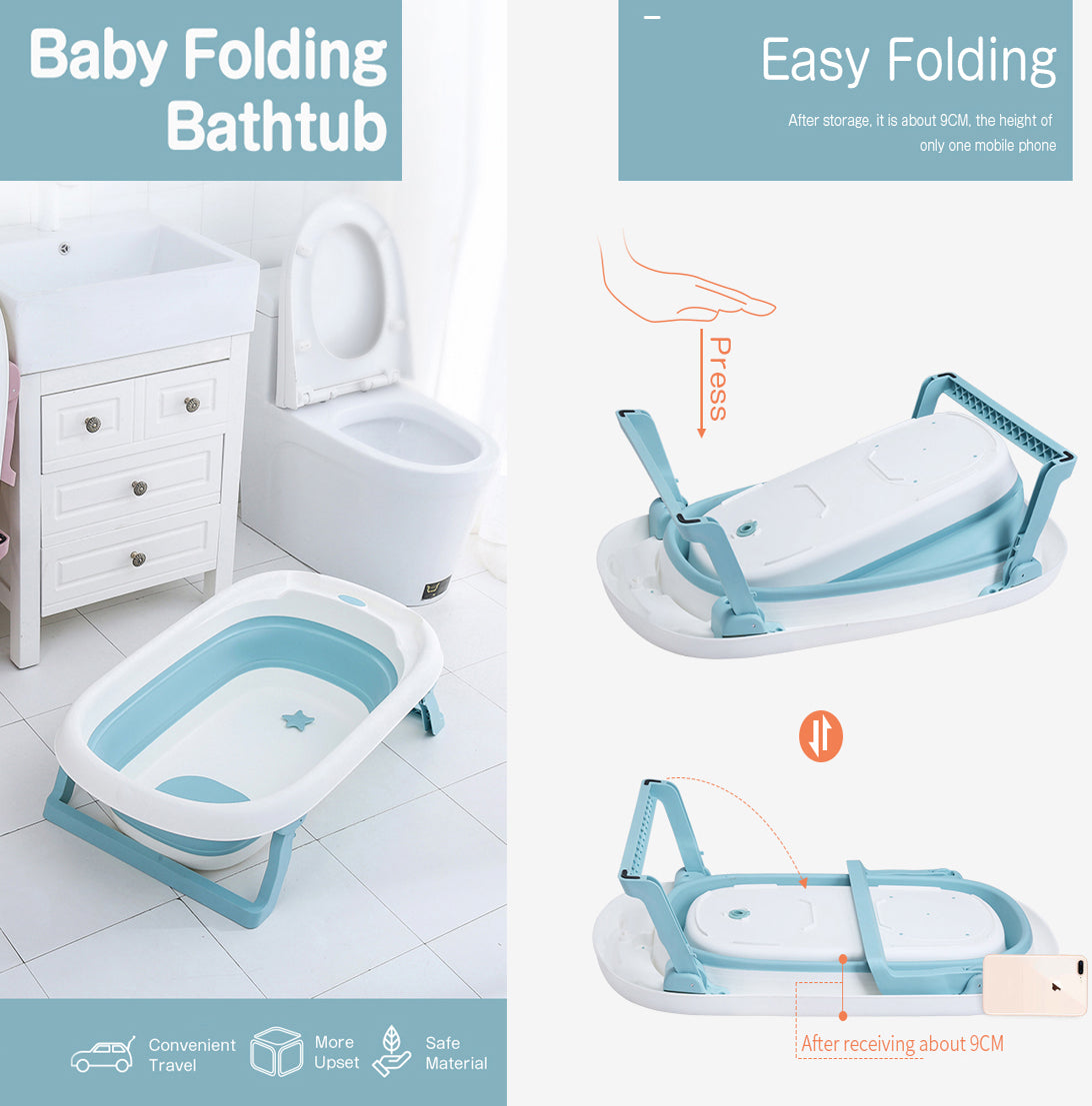 Sobear Plastic Foldable Bathtub Portable Baby Bath Tub  for Toddlers, Non-Slip With Drainage Hole, Portable, Easy Folding and Easy to Carry Travel Seat Baths Baby Swimming Pool, Safe Bathing for kIds