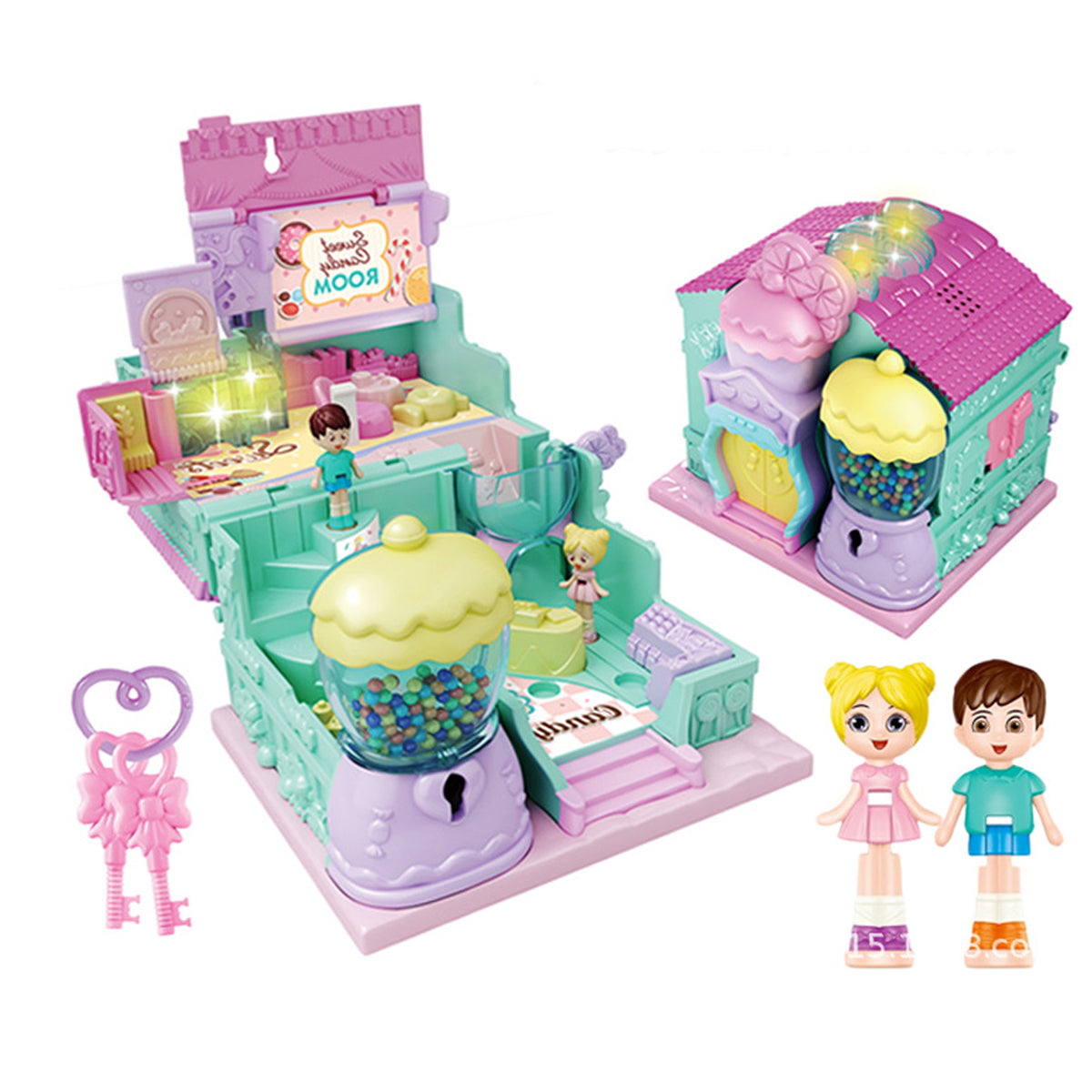 Kids Pretend Play Plastic Candy Room Toy With Light Music Furniture Doll Diy House Doll House For Girl, Dream House With Light, Chimney And Doll Toy Figures, Diy Pretend Play Furniture And Accessories, Princess Castle Dollhouse Building Toy