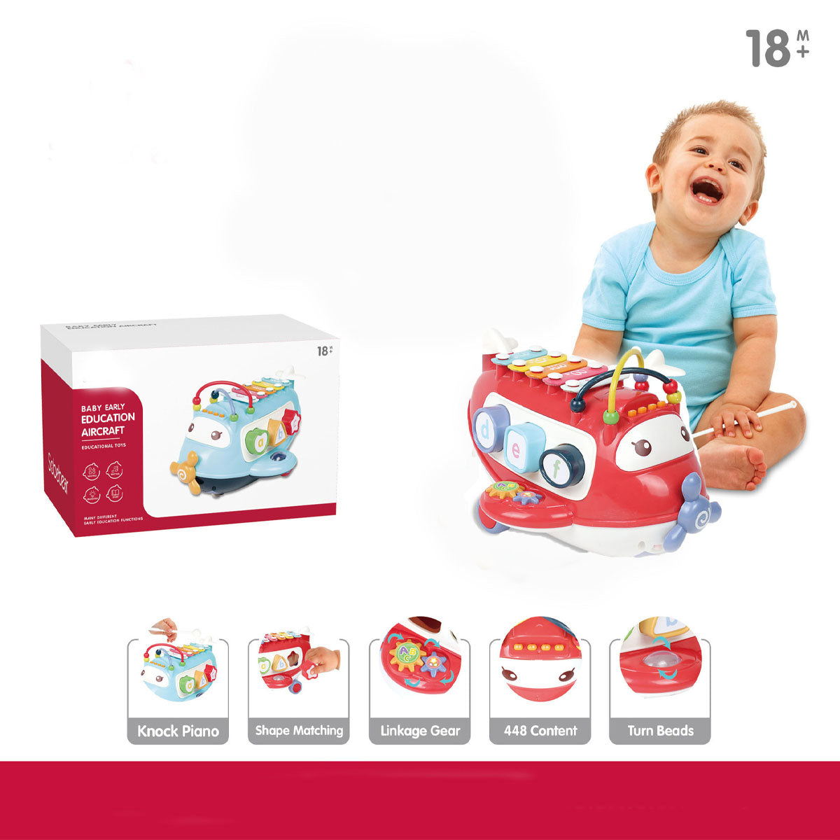 Coo11 Baby Cartoon Aircraft Toy Education Musical Instrument Percussion Xylophone Game Music Set, Perfect Gifts for Christmas, Birthday  0 to 24 Months,1 to 7 Year Old Boys & Girls