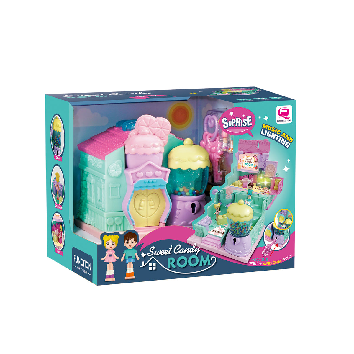 Kids Pretend Play Plastic Candy Room Toy With Light Music Furniture Doll Diy House Doll House For Girl, Dream House With Light, Chimney And Doll Toy Figures, Diy Pretend Play Furniture And Accessories, Princess Castle Dollhouse Building Toy