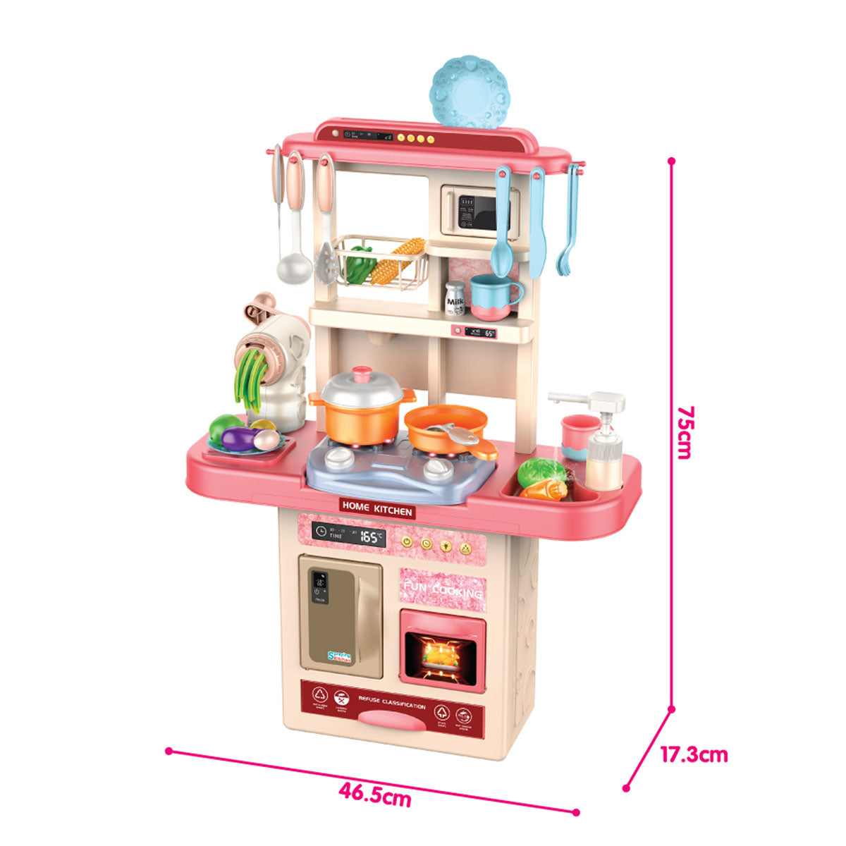 75cm Kids Pink Toy Kitchen Cabinet Pretend Play Toys Kitchen Sets Toys Cooking Toys Kitchen, Educational Pretend Role Play Set Game, Gifts For Girls Boys, 3-6 Years Old