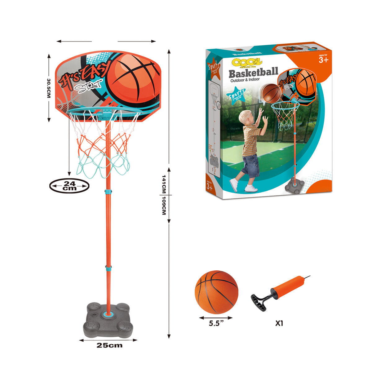 Coo11 Kids 141CM Basketball Hoop Stand, Outdoor And Indoor Sports Fun Game, Portable, Lightweight, Improves Your Game, Skill Development, Perfect Gift for Boys & Girls, Suitable for 3+