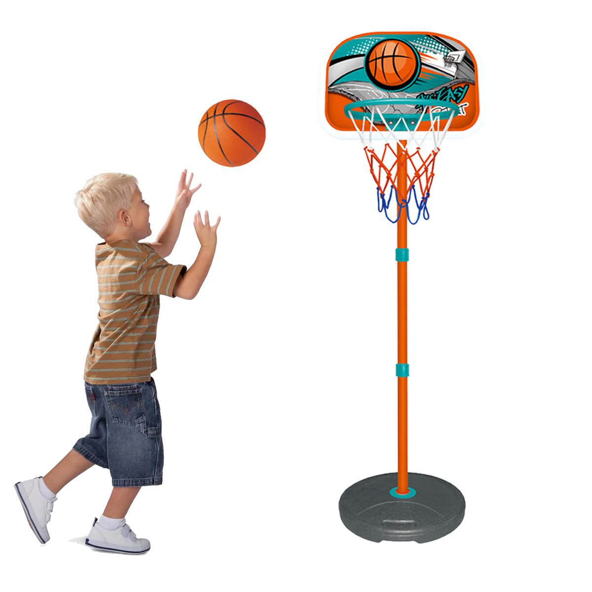 Coo11 Kids 160CM Basketball Metal Hoop Stand, Outdoor And Indoor Sports Fun Game, Portable, Lightweight, Improves Your Game, Skill Development, Perfect Gift for Boys & Girls, Suitable for 3+