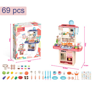 75cm Kids Pink Toy Kitchen Cabinet Pretend Play Toys Kitchen Sets Toys Cooking Toys Kitchen, Educational Pretend Role Play Set Game, Gifts For Girls Boys, 3-6 Years Old