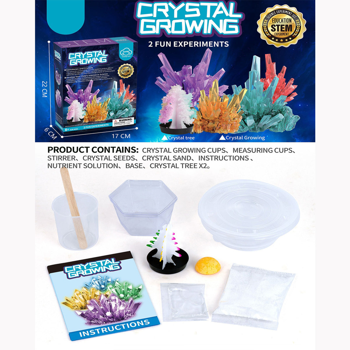 Scientific Experiment Of Crystal Growth (2 Crystals) - Grow Coloured Crystals, Diy Stem Educational Science Experiments Kits For Boys Girls Age 5 6 8 10, Chemistry Toys As Idea Easter Gift
