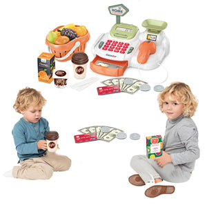 Children Play House Simulation Sound Light Water Coffee Machine(Orange) Candy Ice Cream Supermarket Shopping Toy Coffee Shop I Espresso Bar With Water Flow Function And Touch Display I Incl Accessories And Toy Food I Toys For Children Aged 3 And Over