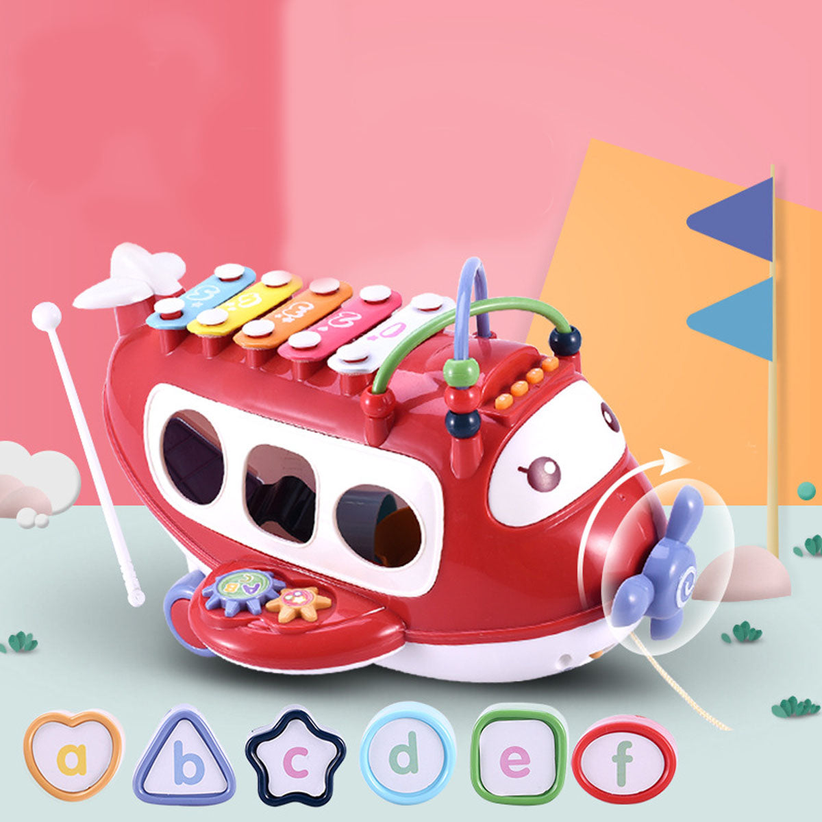 Coo11 Baby Cartoon Aircraft Toy Education Musical Instrument Percussion Xylophone Game Music Set, Perfect Gifts for Christmas, Birthday  0 to 24 Months,1 to 7 Year Old Boys & Girls
