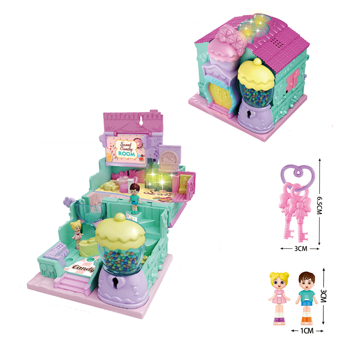 Kids Pretend Play Plastic Candy Room Toy With Light Music Furniture Doll Diy House Doll House For Girl, Dream House With Light, Chimney And Doll Toy Figures, Diy Pretend Play Furniture And Accessories, Princess Castle Dollhouse Building Toy