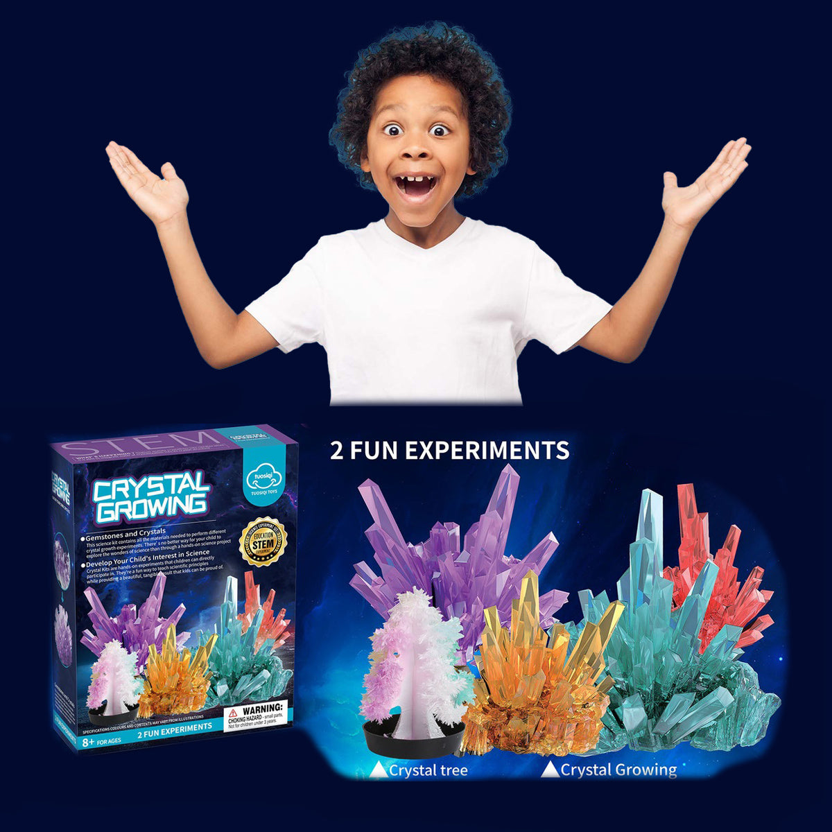 Scientific Experiment Of Crystal Growth (2 Crystals) - Grow Coloured Crystals, Diy Stem Educational Science Experiments Kits For Boys Girls Age 5 6 8 10, Chemistry Toys As Idea Easter Gift