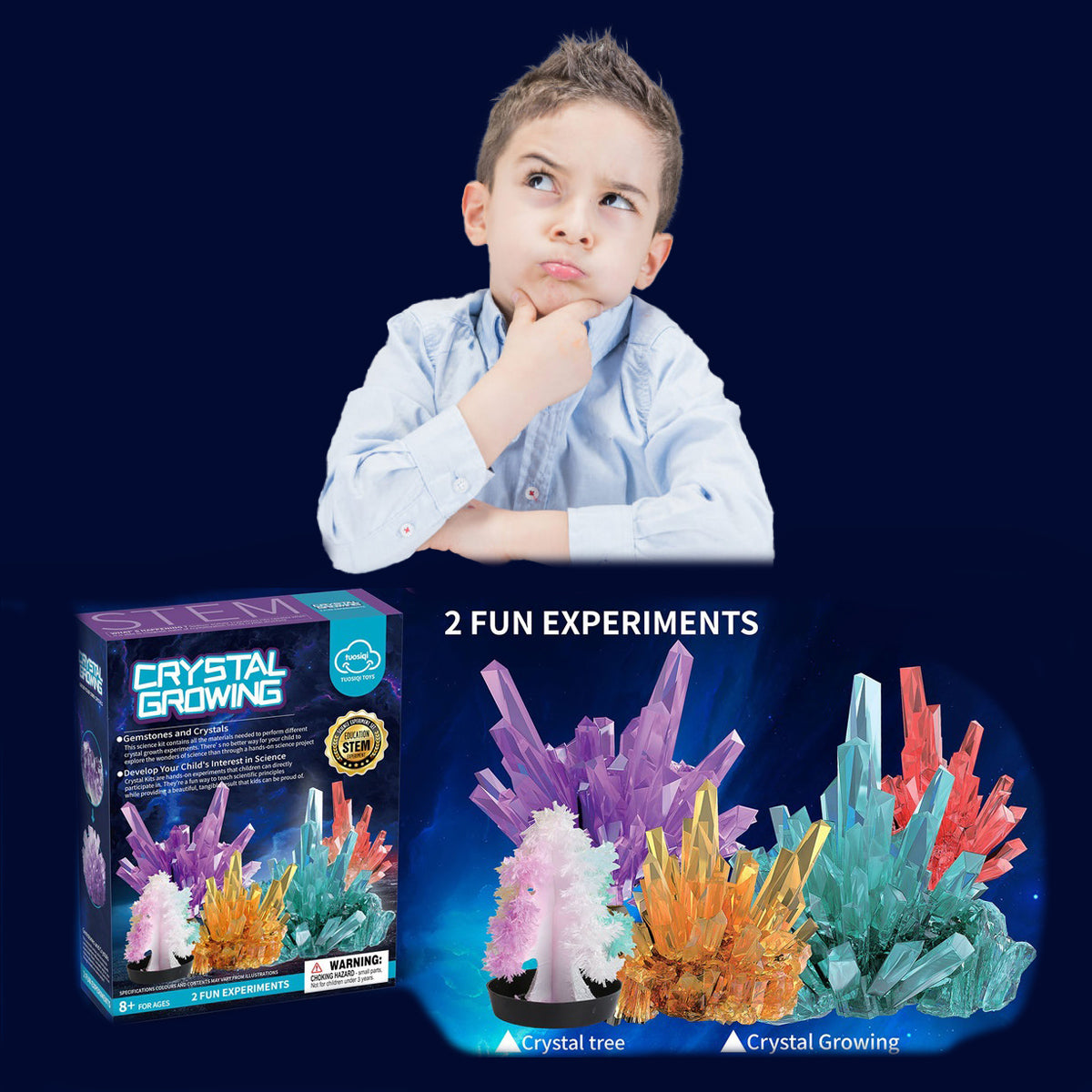 Scientific Experiment Of Crystal Growth (2 Crystals) - Grow Coloured Crystals, Diy Stem Educational Science Experiments Kits For Boys Girls Age 5 6 8 10, Chemistry Toys As Idea Easter Gift